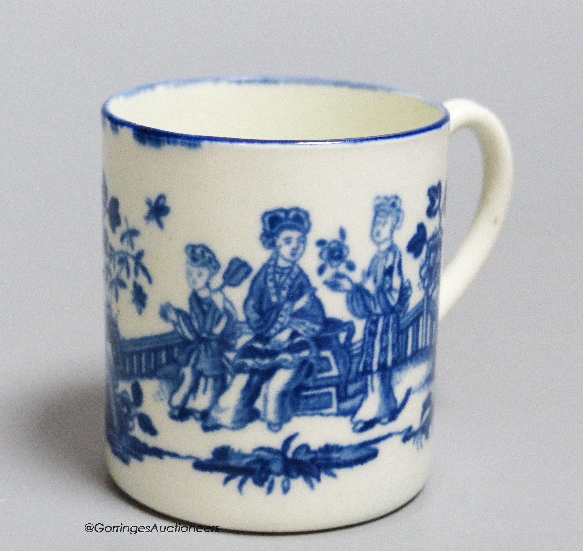 A Worcester 'Three ladies' pattern coffee can, printed pattern, reeded loop handle. W script mark to base, height 16cm